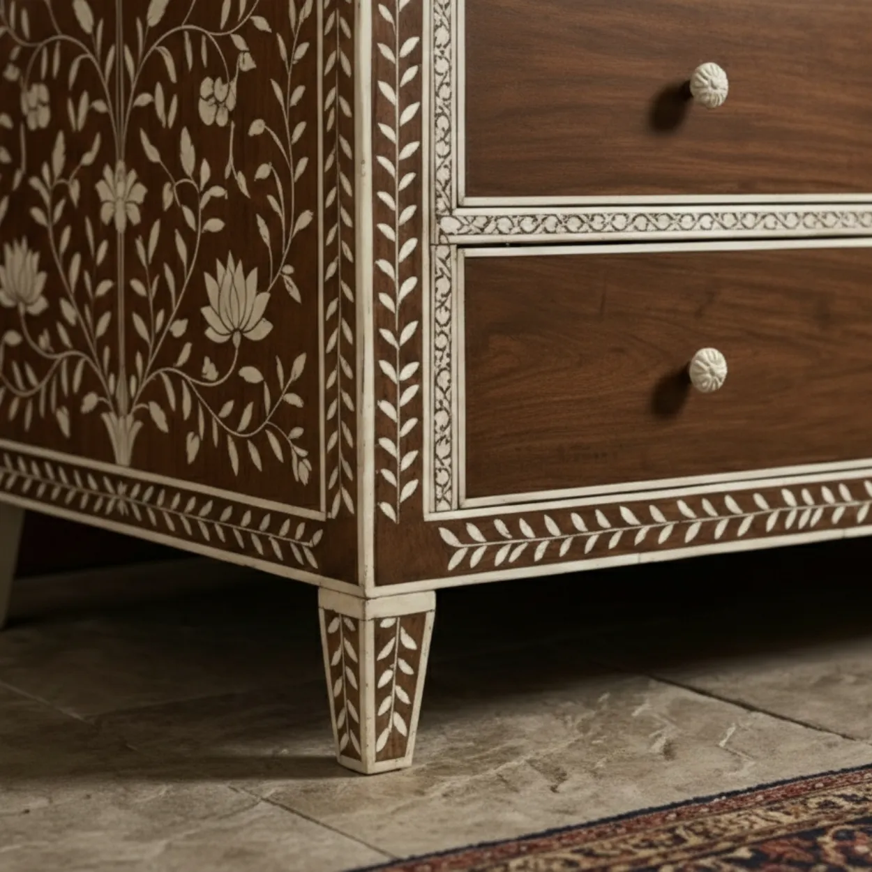 Bone Inlay Wooden 4 Chest of Drawer - Image 6