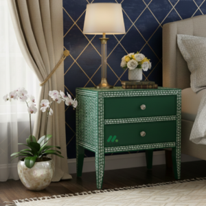 Bone Green Bedside Table with 2 Drawer