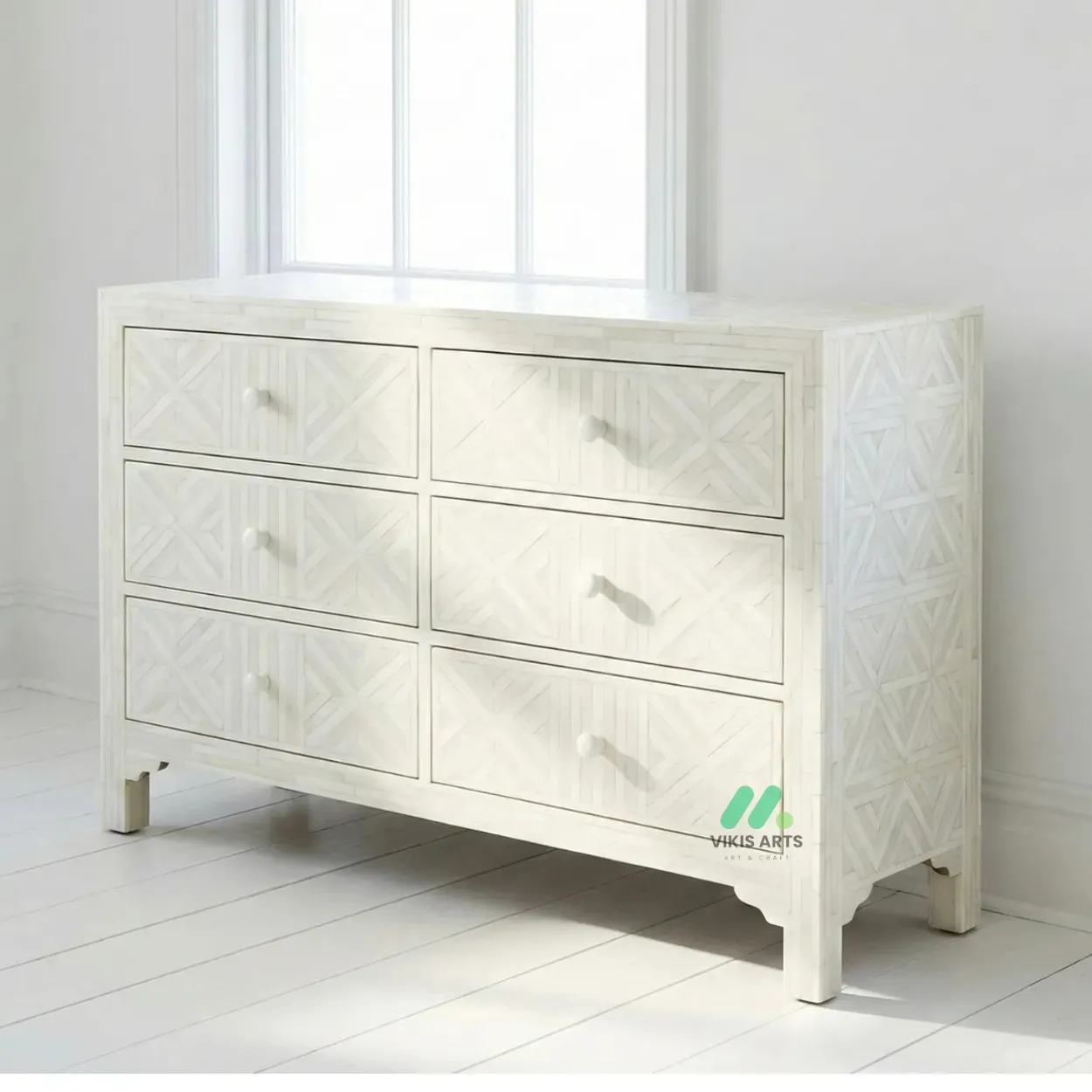 Bone Inlay White 6 Chest of Drawer