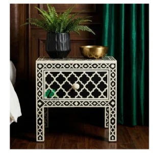 Bone inlay Black bedside table with 1 Drawer