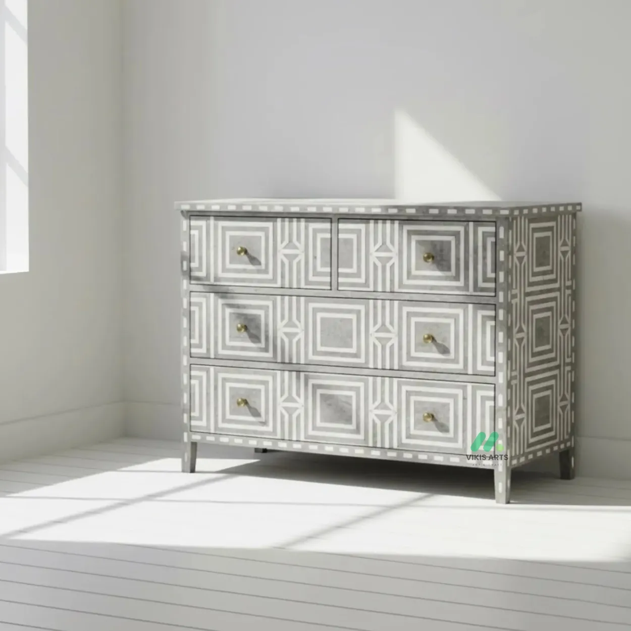 Bone Inlay Grey 4 Chest of Drawer