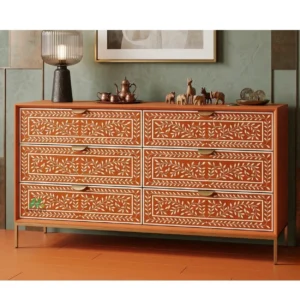 Bone Inlay Orange 6 Chest of Drawer