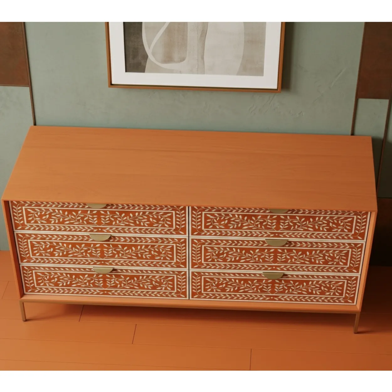 Bone Inlay Orange 6 Chest of Drawer - Image 3