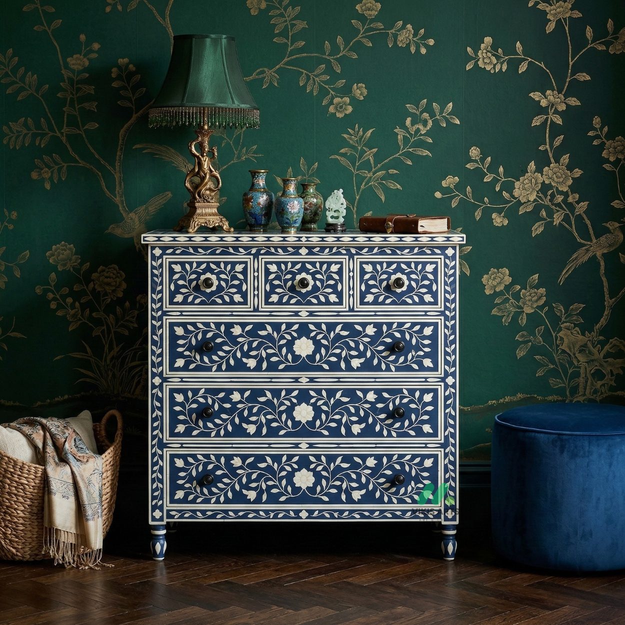 Bone Inlay Blue 6 Chest of Drawer