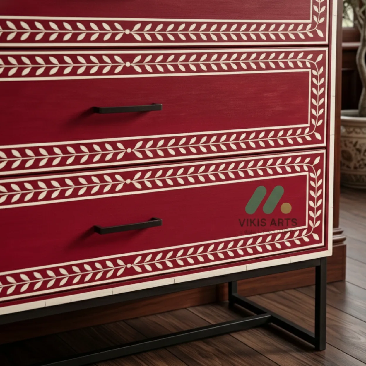 Bone Inlay Red 4 Chest of Drawer - Image 6