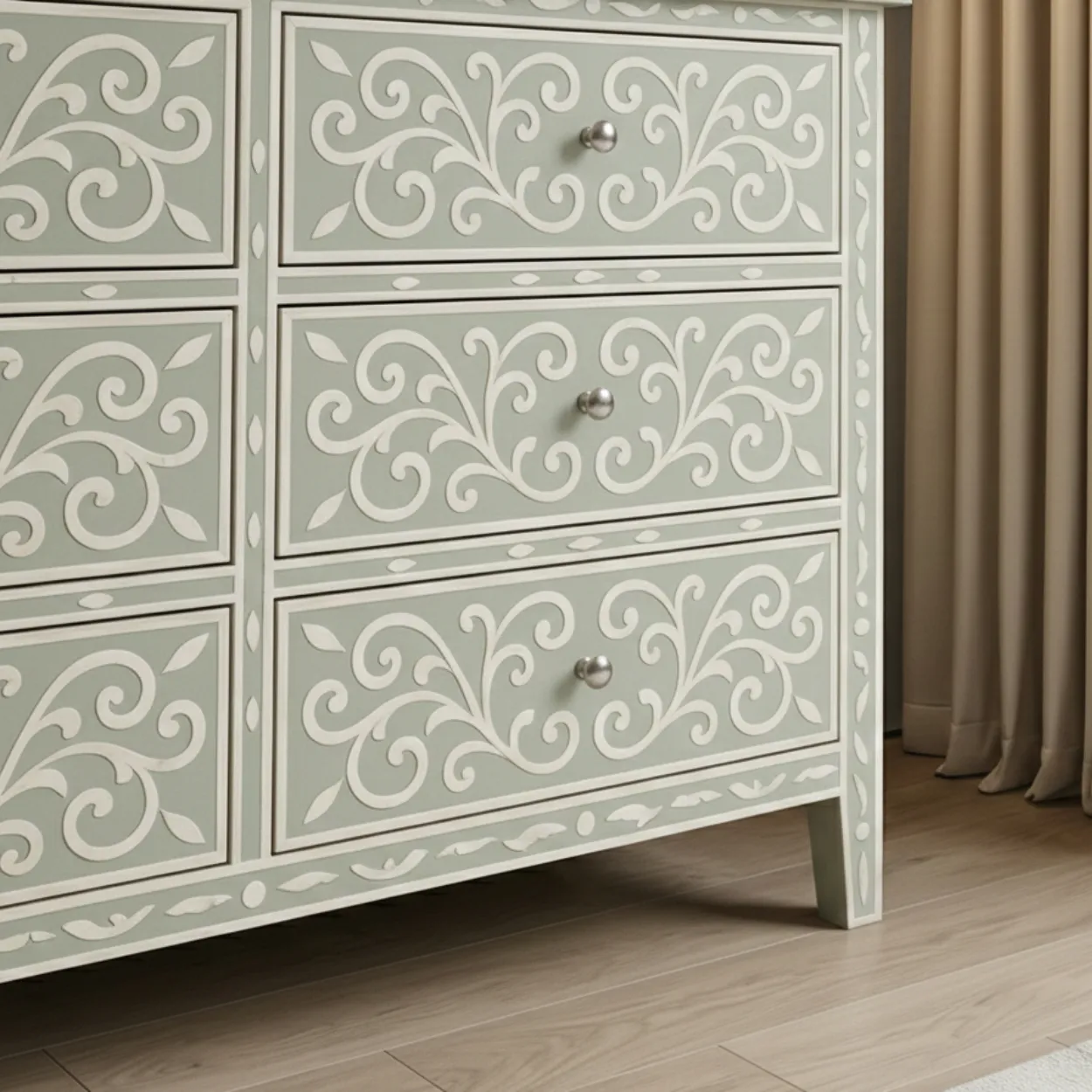 Bone Inlay Light Green 6 Chest of Drawer - Image 6