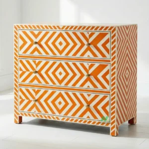 Bone Inlay Orange 3 Chest of Drawer