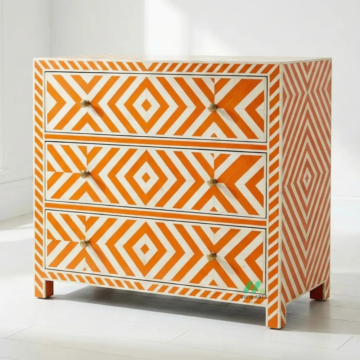 Bone Inlay Orange 3 Chest of Drawer