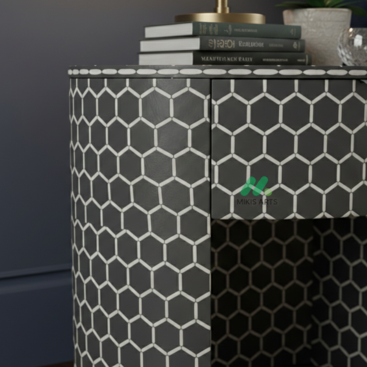 Bone Inlay Grey Bedside Table - Image 4