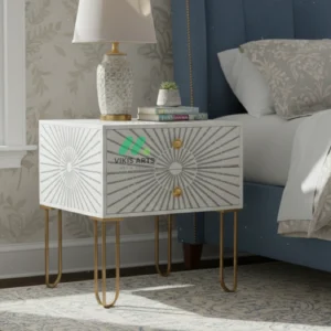 Bone inlay White bedside table with 2 Drawers