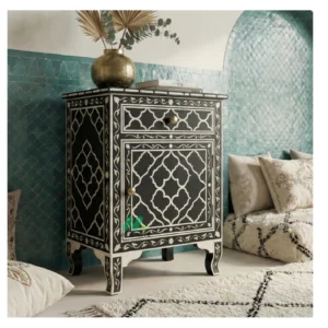 Bone inlay Black bedside table