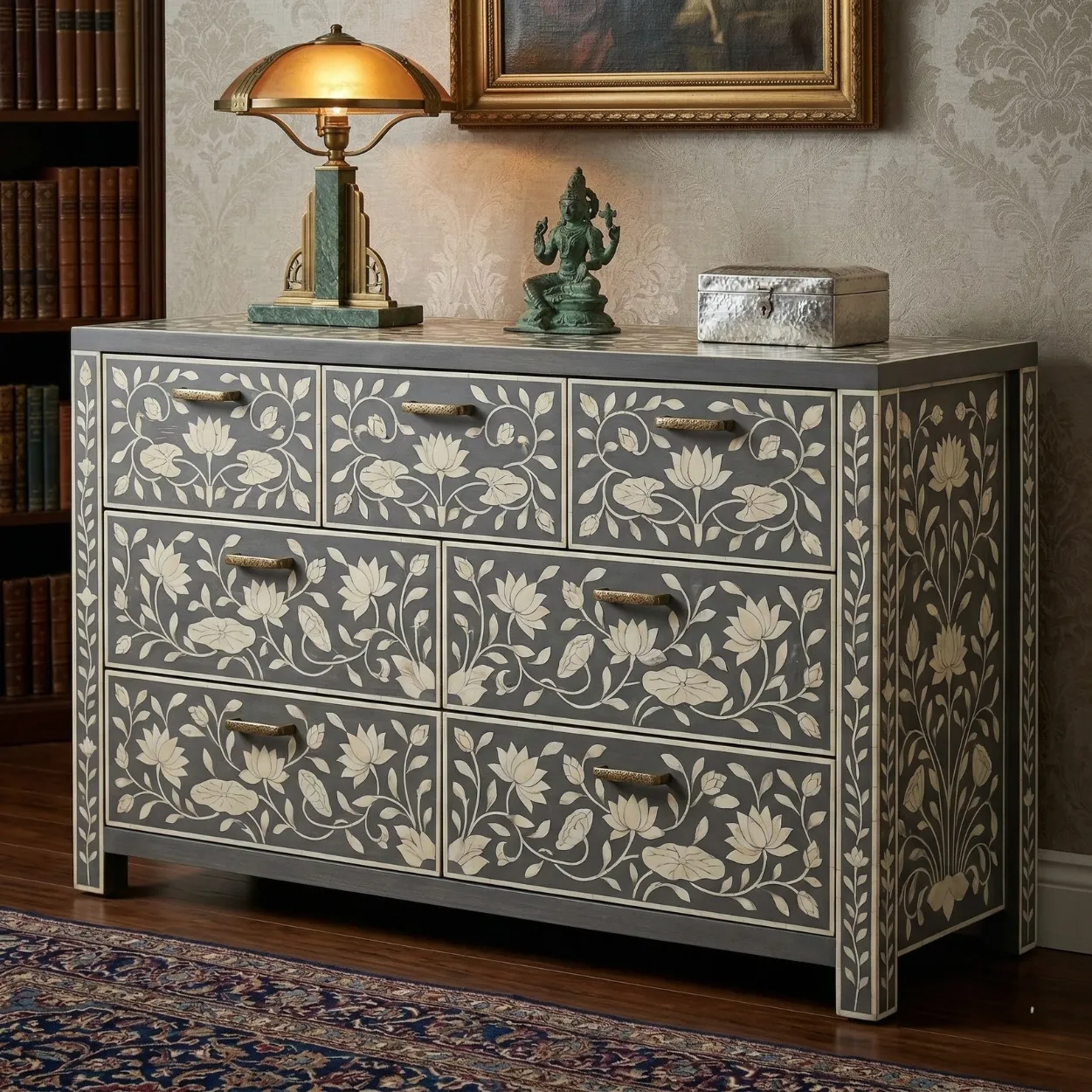 Bone Inlay Grey 7 Chest of Drawer