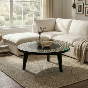 Bone Inlay Black Round coffee table