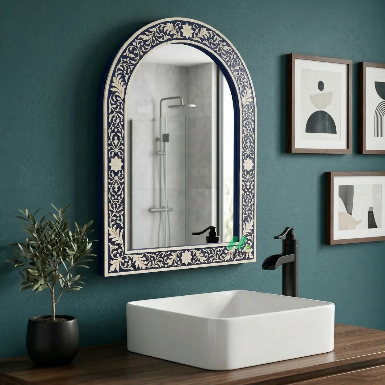 Bone Inlay Blue Mirror Frame