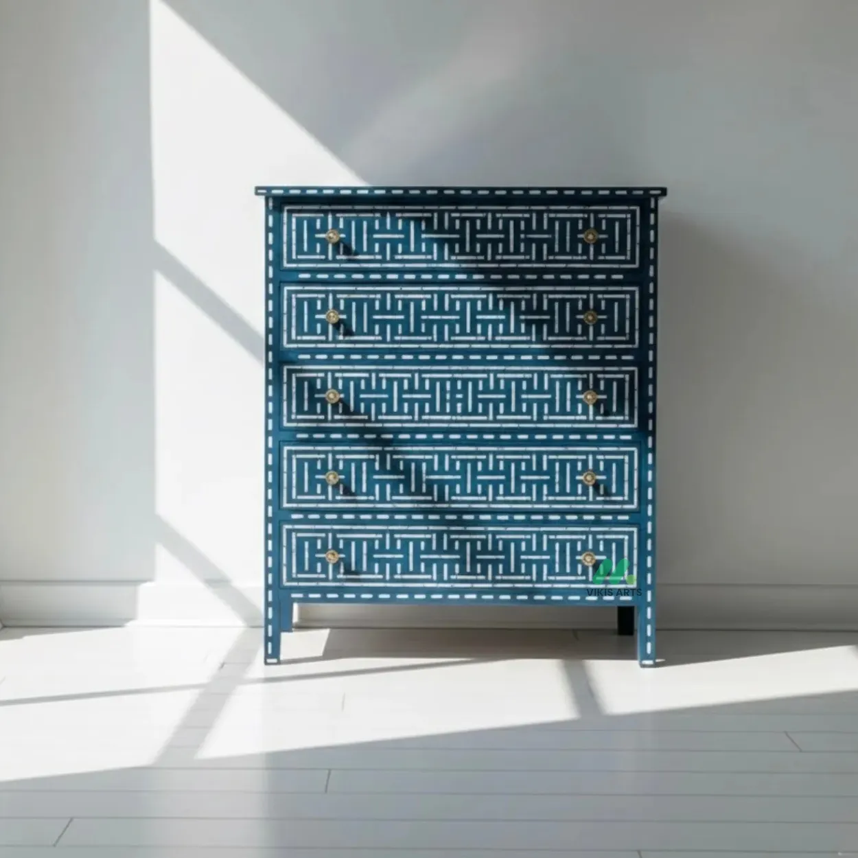 Bone Inlay Blue 5 Chest of Drawer