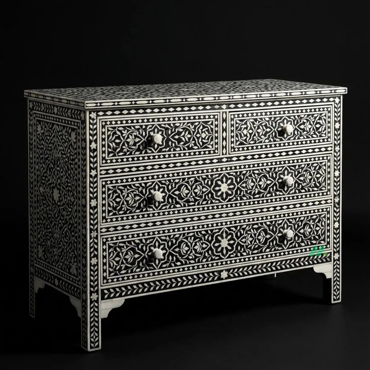 Bone Inlay Black 4 Chest of Drawer