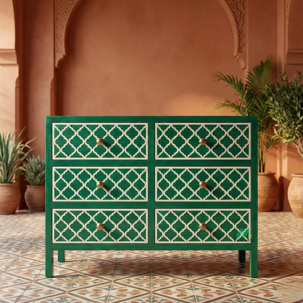Bone Inlay Green 6 Chest of Drawer