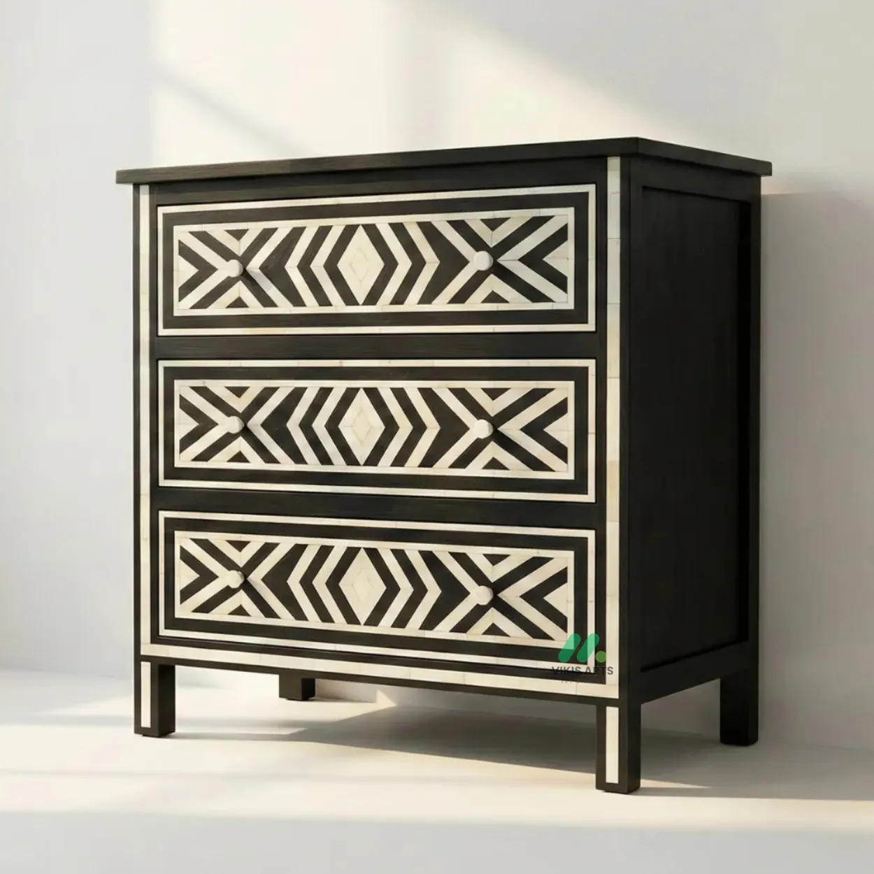 Bone Inlay Black 3 Chest of Drawer