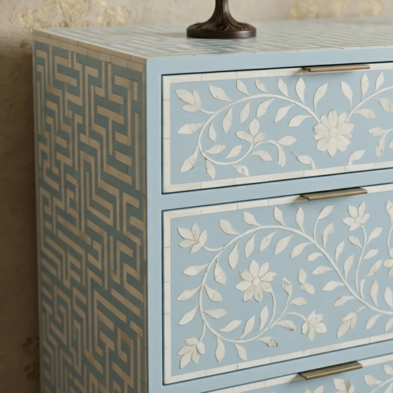 Bone Inlay Light Blue 4 Chest of Drawer - Image 4