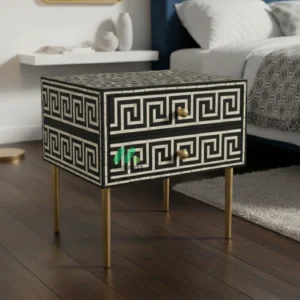 Bone inlay Black bedside table with 2 Drawers