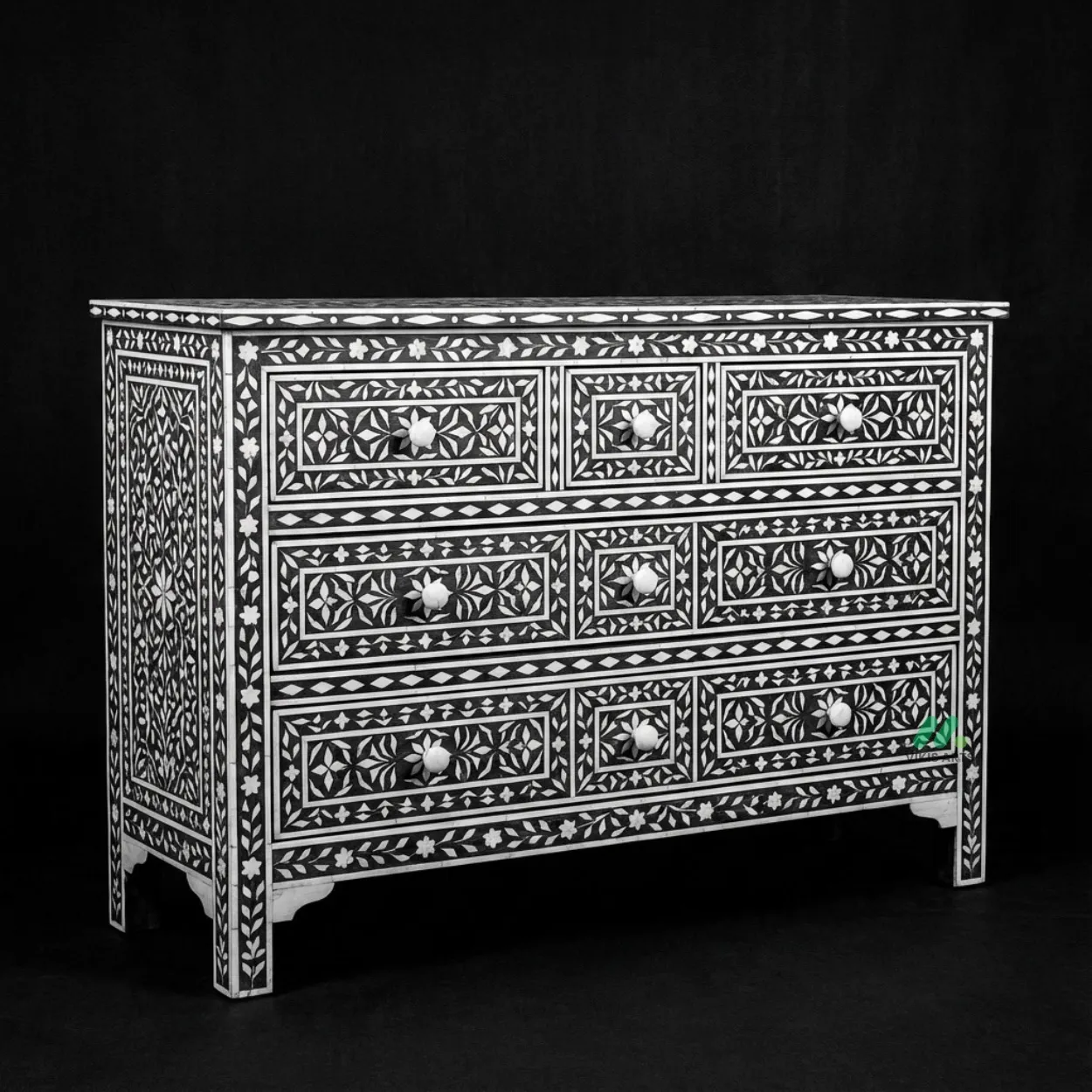 Bone Inlay Black 5 Chest of Drawer