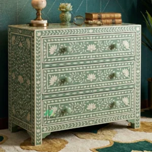 Bone Inlay Green 3 Chest of Drawer