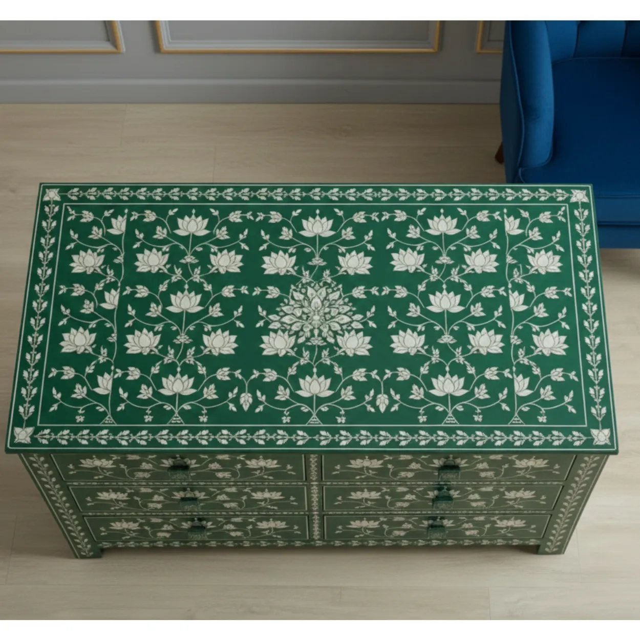 Bone Inlay Green 6 Chest of Drawer - Image 4