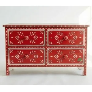 Bone Inlay Red 4 Chest of Drawer