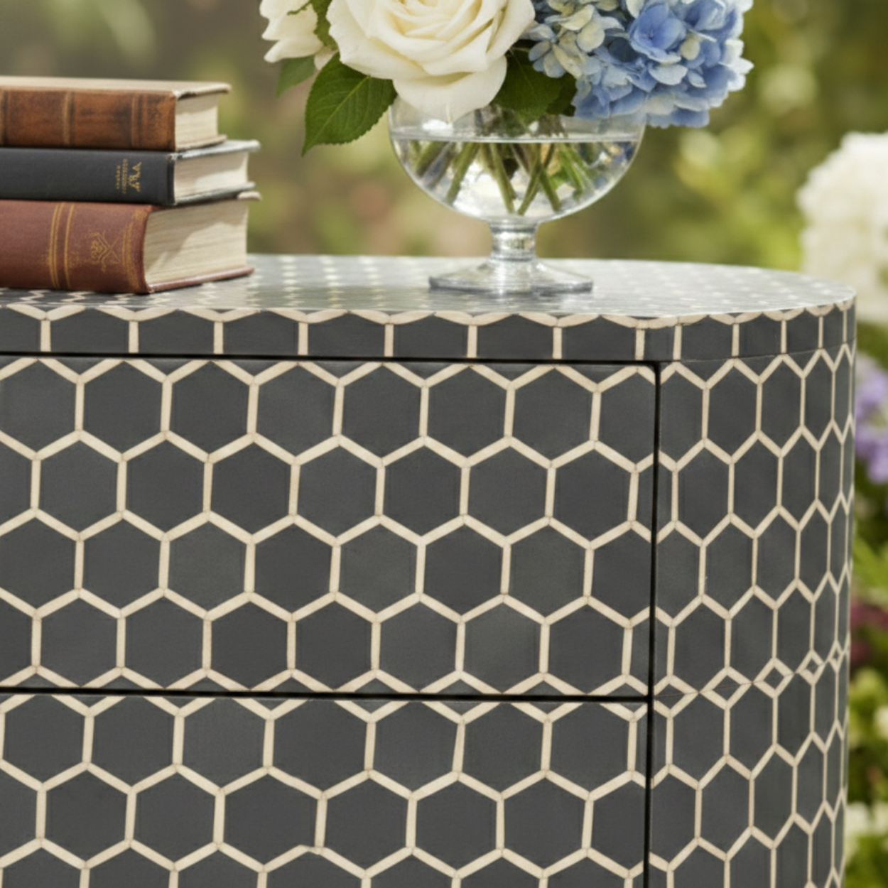 Bone Inlay Grey Bedside Table - Image 5