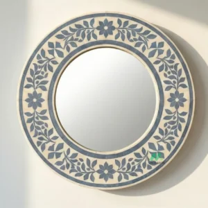 Bone Inlay Grey Round Mirror Frame