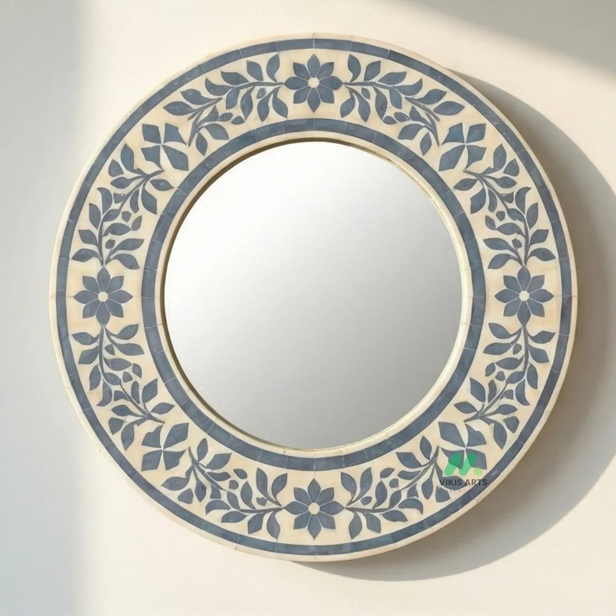 Bone Inlay Grey Round Mirror Frame