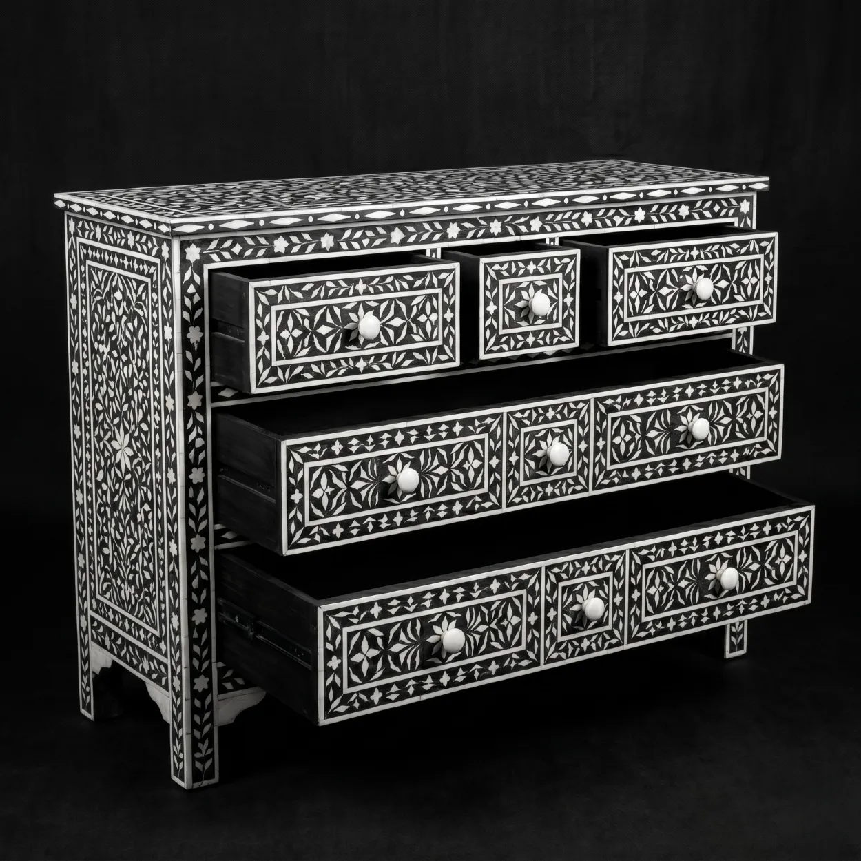 Bone Inlay Black 5 Chest of Drawer - Image 5