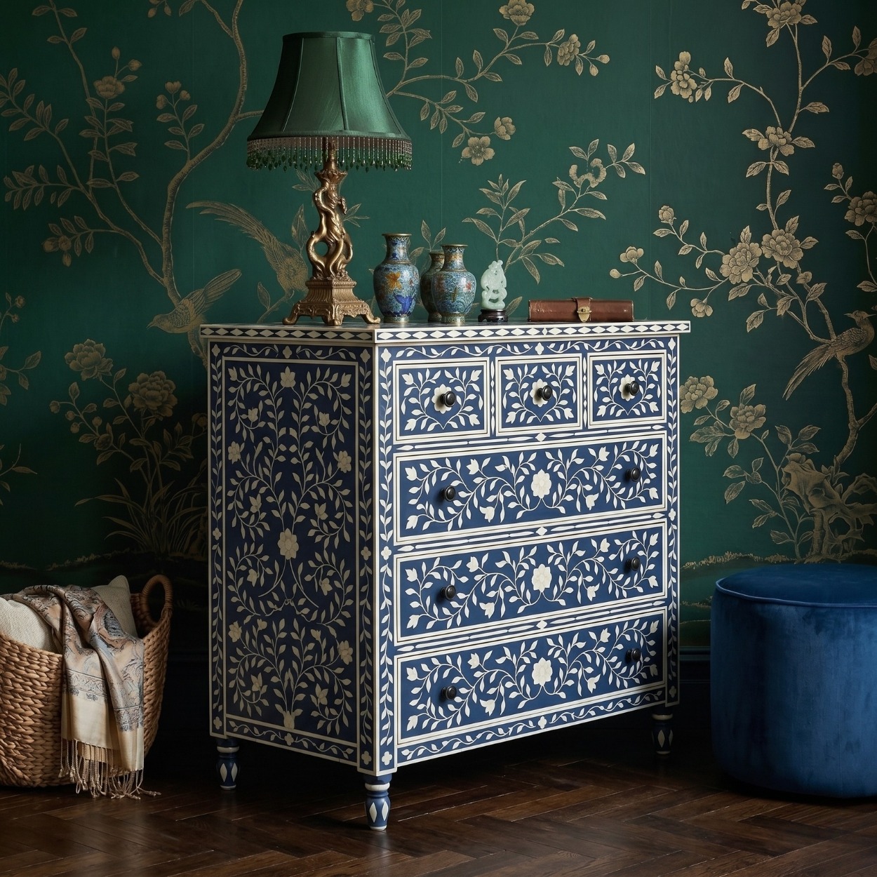 Bone Inlay Blue 6 Chest of Drawer - Image 4
