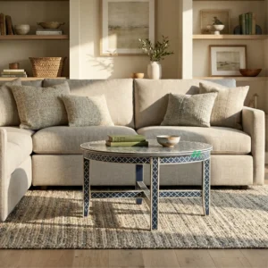 Bone Inlay Blue round coffee table