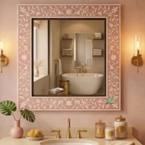 Bone Inlay Pink Mirror Frame