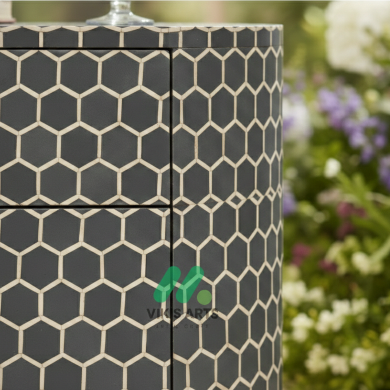 Bone Inlay Grey Bedside Table - Image 4