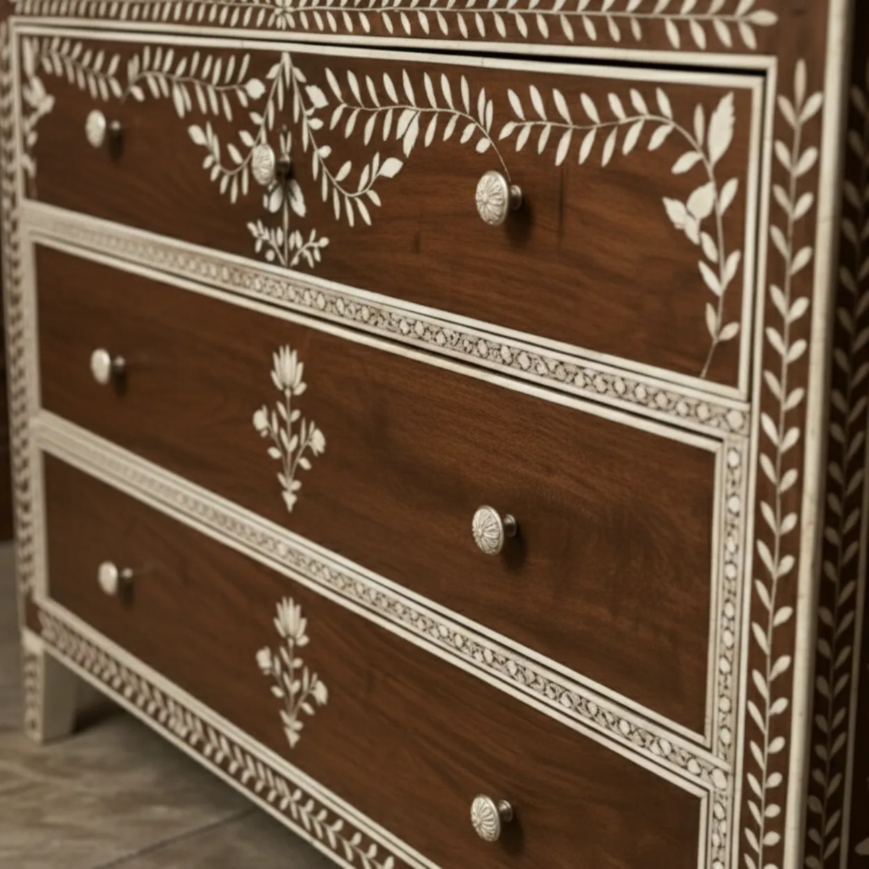 Bone Inlay Wooden 4 Chest of Drawer - Image 5