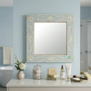 Bone Inlay Blue Mirror Frame