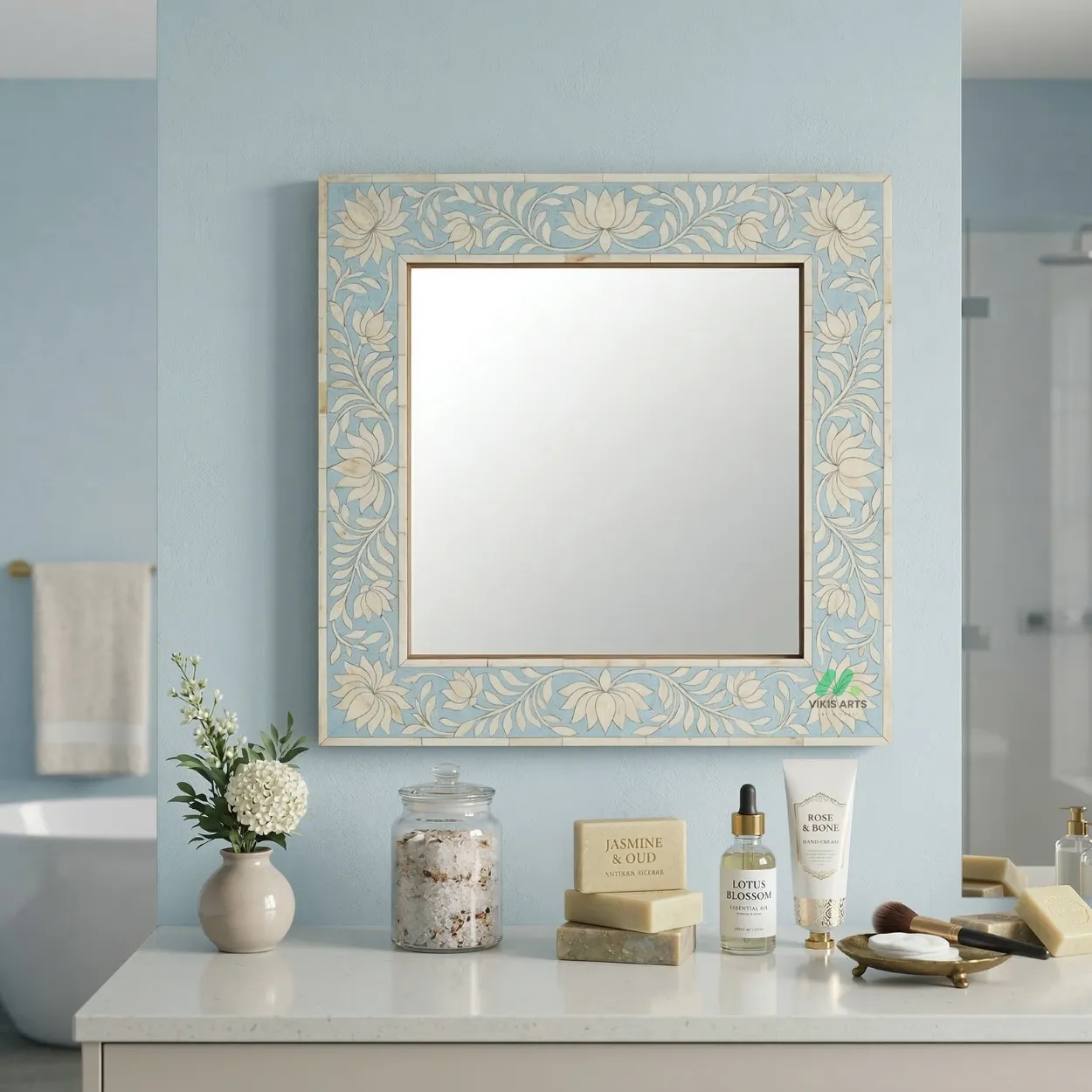 Bone Inlay Blue Mirror Frame