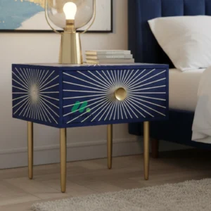 Bone inlay Blue bedside table with 1 Drawer