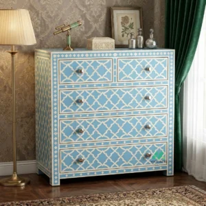 Bone Inlay Blue 5 Chest of Drawer