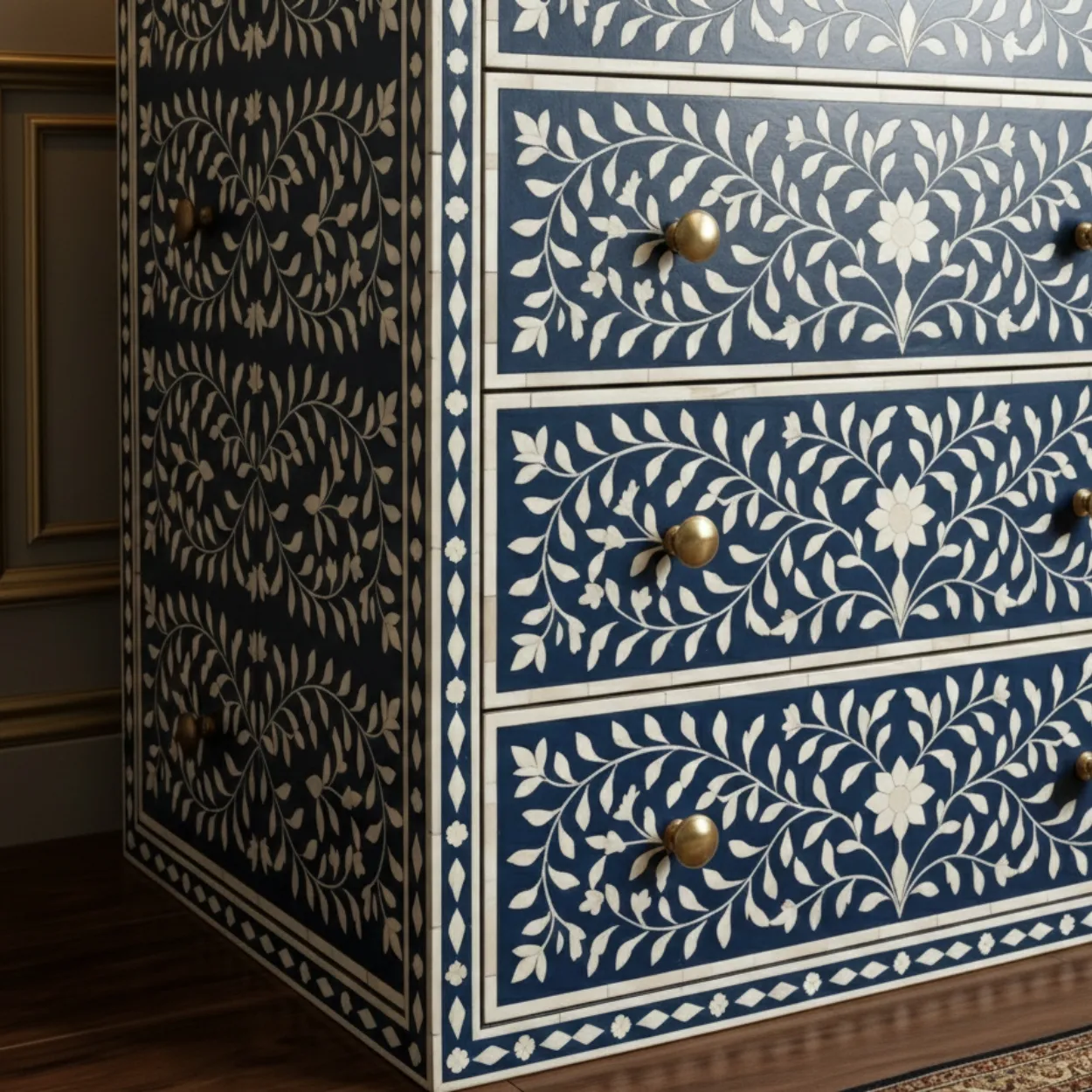 Bone Inlay Navy Blue 4 Chest of Drawer - Image 4