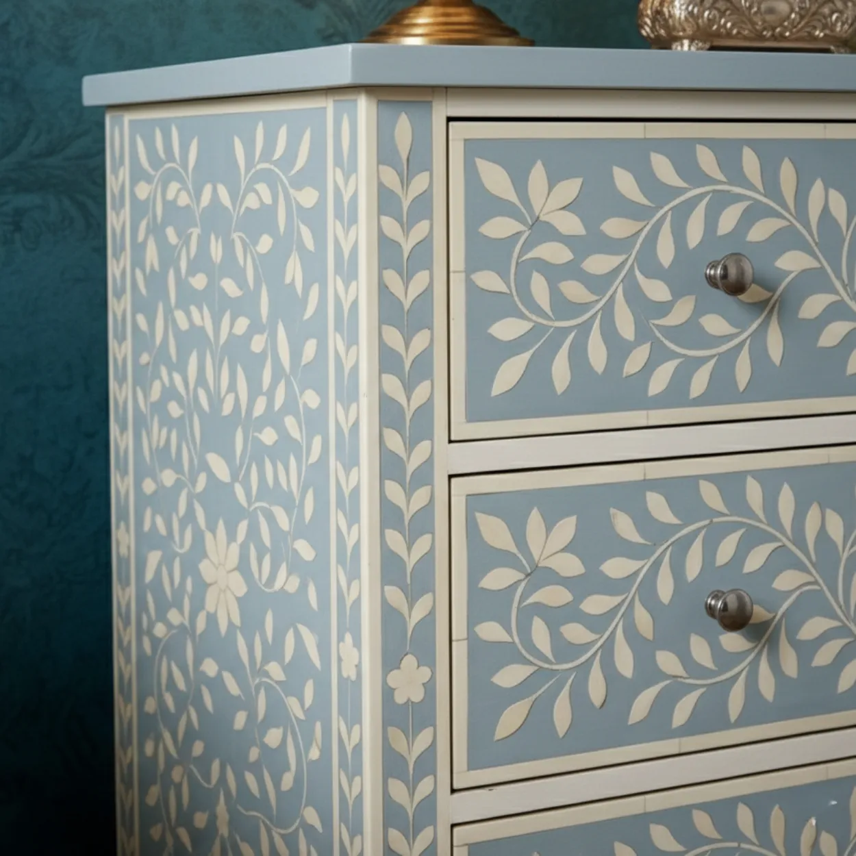 Bone Inlay Blue 3 Chest of Drawer - Image 5