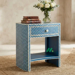 Bone inlay Blue bedside table with 1 Drawer