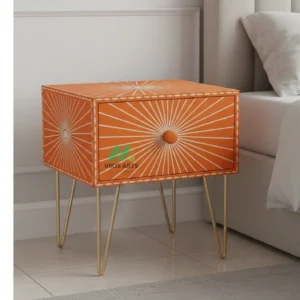 Bone inlay Orange bedside table with 1 Drawer