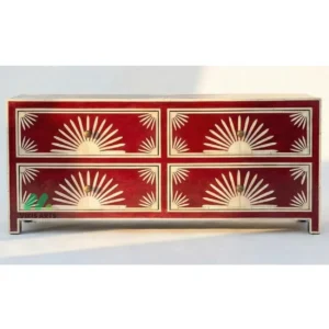 Bone Inlay Red 4 Chest of Drawer