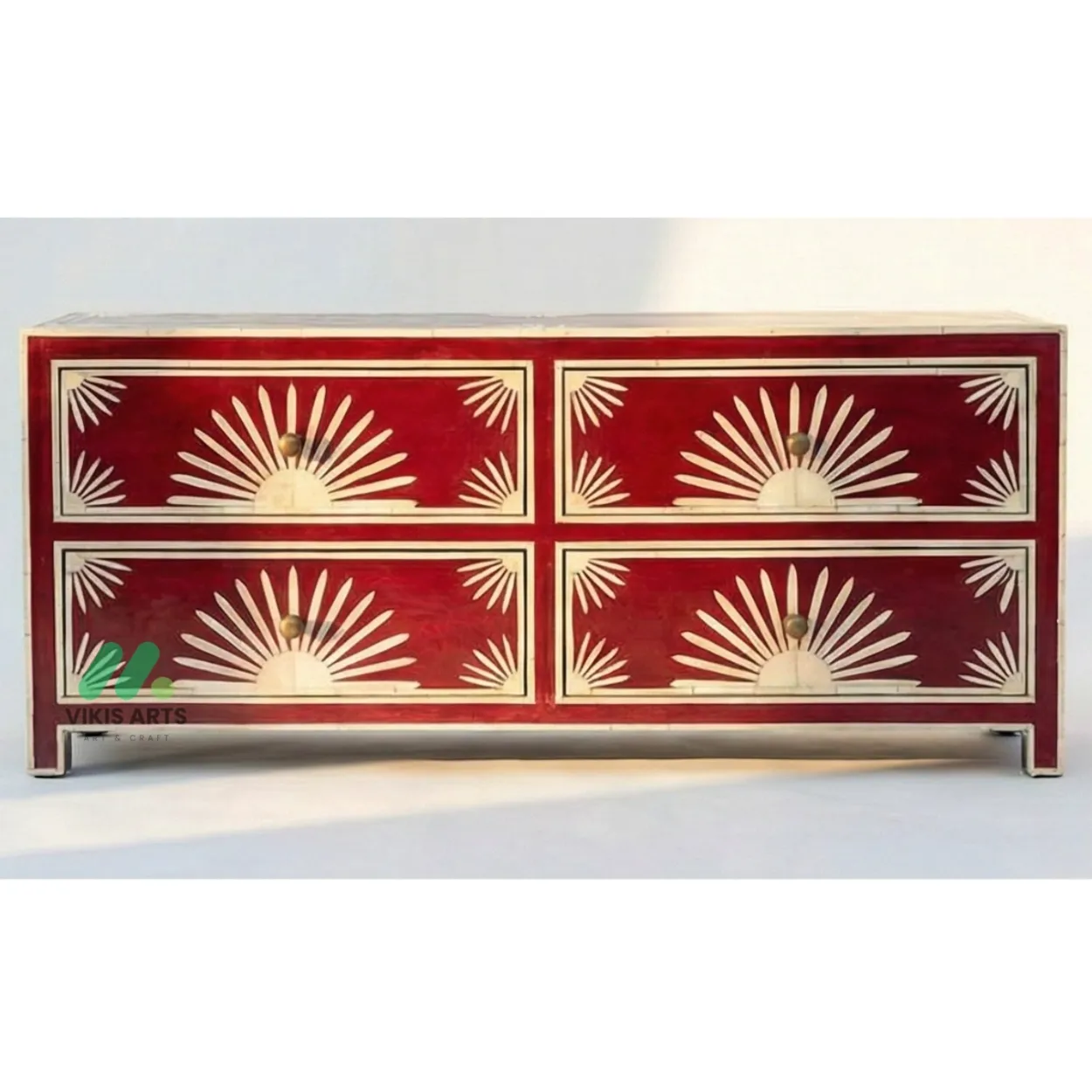 Bone Inlay Red 4 Chest of Drawer