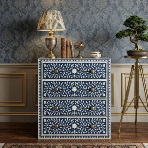 Bone Inlay Navy Blue 4 Chest of Drawer