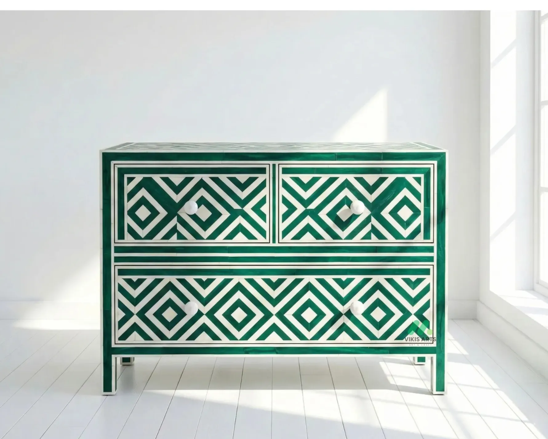 Bone Inlay Green 3 Chest of Drawer
