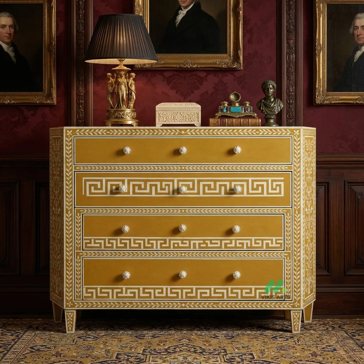 Bone Inlay yellow 4 Chest of Drawer